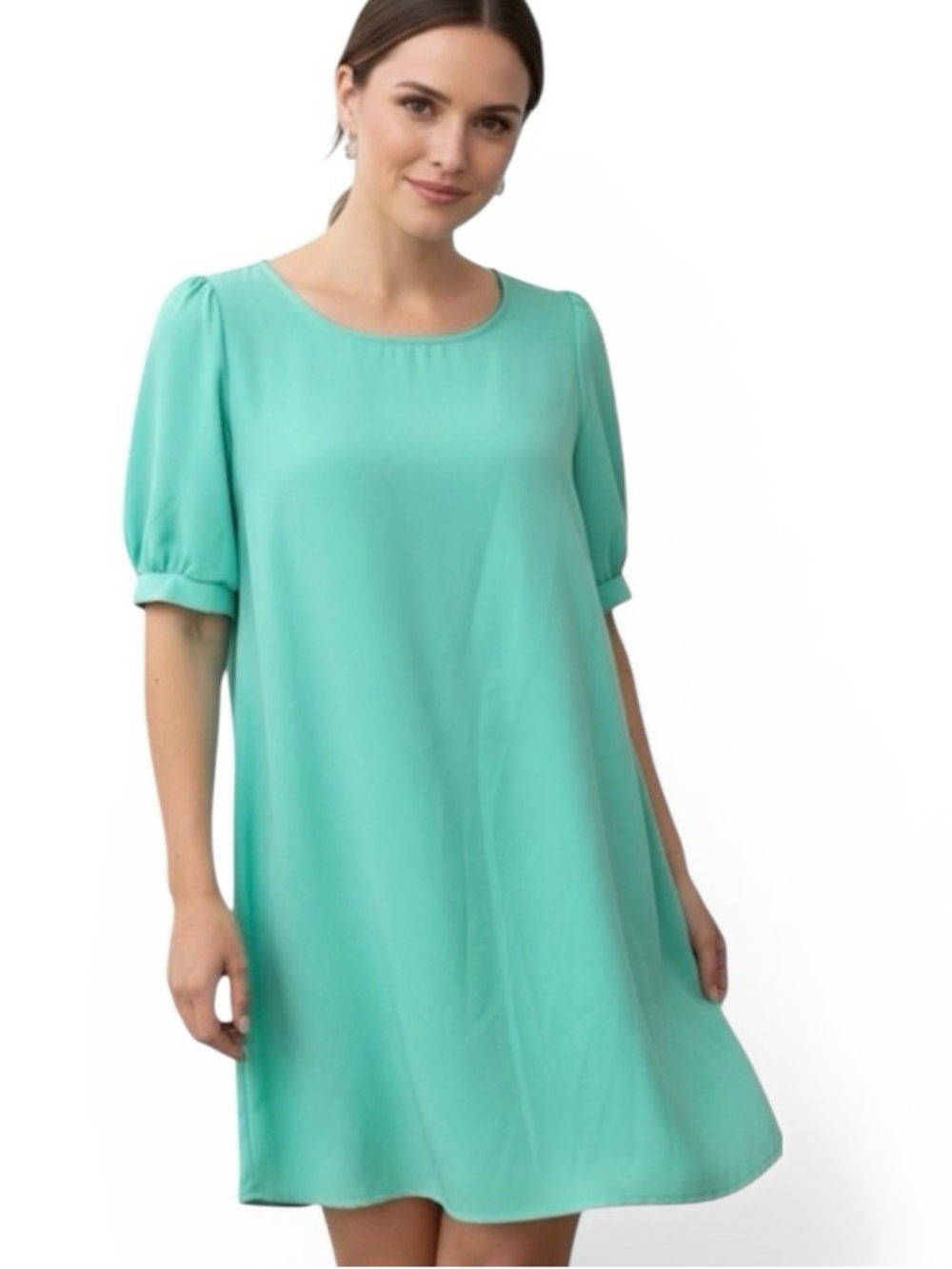 Coco & Main Mint Green Puff Sleeve Shift Dress Women M Spring